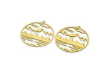 Brass Round Charm, 4 Raw Brass Mountain Charms With 1 Loop, Charm Pendants (34x32x0.60mm) SMP0062