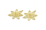 Brass Flower Charm, 12 Raw Brass Flower Shaped Charms With 1 Loop, Charm Pendants (30x27x0.60mm) SMP0063