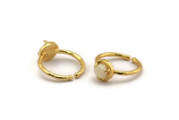 Gold Ring Settings, 2 Gold Plated Brass Adjustable 3 Claw Ring - Ring Stone Setting - Pad Size 6mm N1299