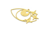 Brass Eye Charm, 8 Raw Brass Eye And Star Charms With 1 Loop, Findings (26x38.5x0.60mm) SMP0079