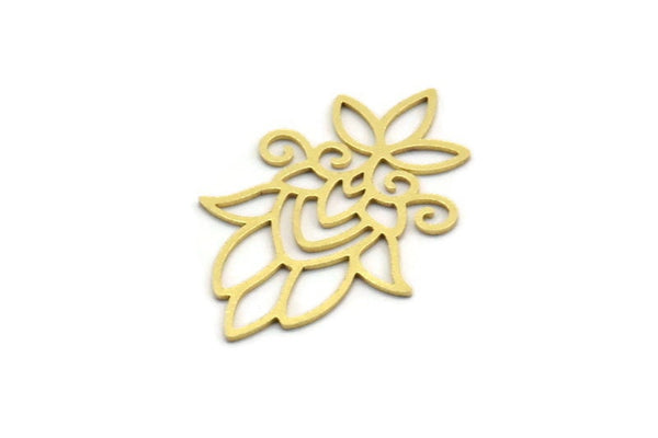 Brass Flower Charm, 12 Raw Brass Flower Charms, Charm Pendants, Findings (33x20.5x0.60mm) SMP0080