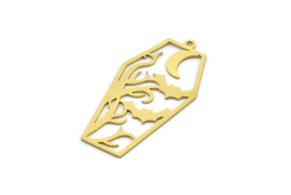 Brass Bat Charm, 6 Raw Brass Flying Bat Charms With 1 Loop, Charm Pendants (38x19x0.60mm) SMP0111