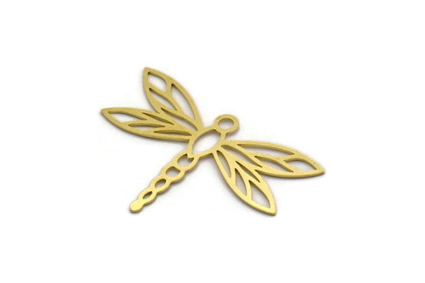 Brass Dragonfly Charm, 6 Raw Brass Dragonfly Shaped Charms With 1 Loop, Pendants, Findings (30x43x0.60mm) SMP0124