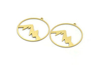 Brass Round Charm, 8 Raw Brass Mountain Charms With 1 Loop, Charm Pendants (34x32x0.60mm) SMP0127