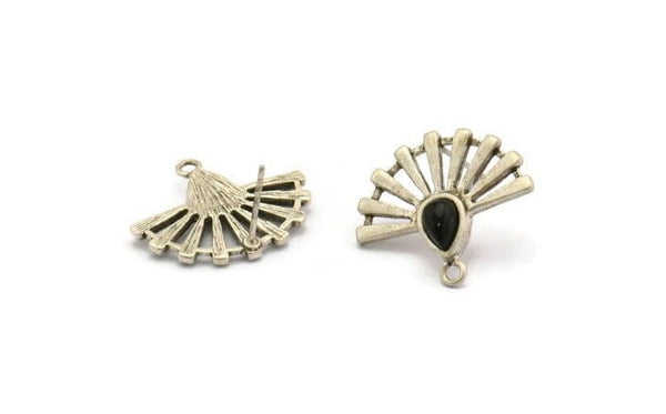Silver Sun Earring, 2 Antique Silver Plated Brass Drop Stud Earrings With 1 Loop - Pad Size 6x4mm (22x19mm) N1113