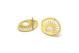 Brass Marquise Earring, 8 Raw Brass Sun Patterned Marquise Shaped Stud Earrings (19.5x14.5x0.60mm) A4319 A3700