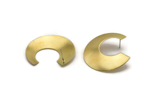 Brass Moon Earring, 4 Raw Brass Crescent Stud Earrings Without Hole (40x37x0.50mm) D880 A3762