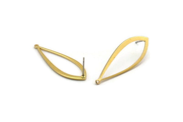 Brass Drop Earring, 8 Raw Brass Drop Stud Earrings With 1 Loop (37x13x1mm) D1541 A3246