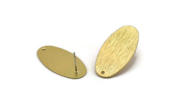Brass Oval Earring, 6 Raw Brass Textured Oval Stud Earrings With 1 Hole (30x15x0.80mm) D0597