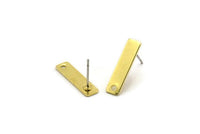 Tiny Rectangle Earring, 12 Raw Brass Rectangle Stud Earrings with 1 Hole (20x5x0.80mm) U025 A6838