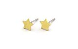 Brass Star Earring, 12 Raw Brass Star Shaped Stud Earrings (7x7x0.80mm) A6837