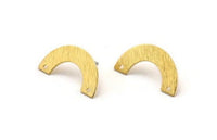 Brass Geometric Earring, 8 Textured Raw Brass Semi Circle Stud Earrings With 2 Holes (25x12.5x5.5x0.80mm) D1532 A6849