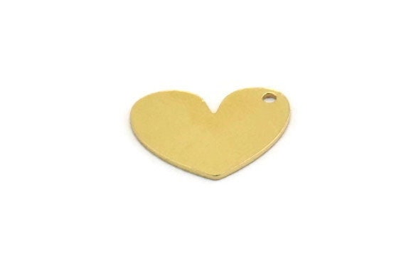 Brass Heart Charm, 12 Raw Brass Heart Charms With 1 Hole (17x13.5x0.60mm) A6853