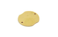 Brass Round Charm, 12 Raw Brass Round Shaped Charms With 2 Holes, Connectors (16x15x0.80mm) A3331