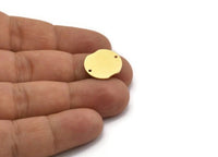 Brass Round Charm, 12 Raw Brass Round Shaped Charms With 2 Holes, Connectors (16x15x0.80mm) A3331