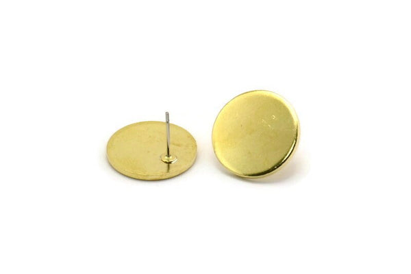 Brass Round Earring, 4 Raw Brass Cabochon Stud Earrings  (18x1.5mm) Y194 A6847