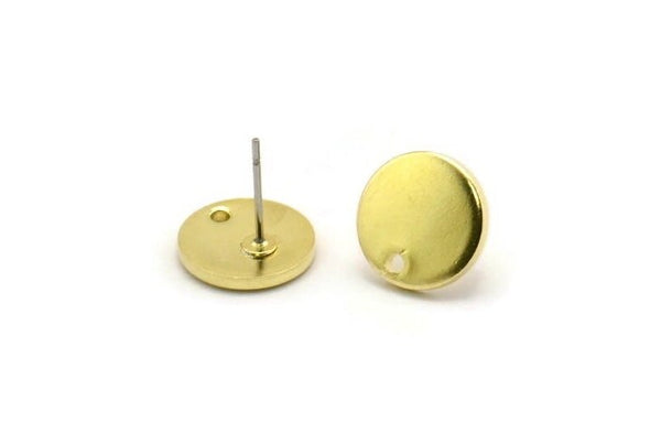 Brass Cabochon Earring, 8 Raw Brass Cabochon Stud Earrings (12x1.5mm) Y188 A6851