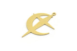 Brass Moon Charm, 10 Raw Brass Crescent Moon And Star Shaped Charms With 1 Loop, Findings (31x20x0.60mm) SMP0153