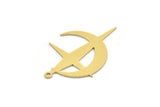 Brass Moon Charm, 10 Raw Brass Crescent Moon And Star Shaped Charms With 1 Loop, Findings (31x20x0.60mm) SMP0153