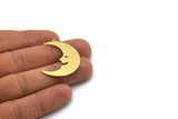 Brass Moon Charm, 4 Raw Brass Crescent Moon Charms With 1 Loop (35x27x0.60mm) SMP0168