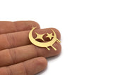 Brass Moon Charm, 6 Raw Brass Crescent Moon And Star Shaped Charms With 1 Loop, Findings (41x30x0.60mm) SMP0169