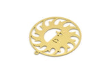 Brass Round Charm, 2 Raw Brass Sun Patterned Round Shaped Charms With 1 Loop, Charm Pendants (32x29x0.60mm) SMP0179