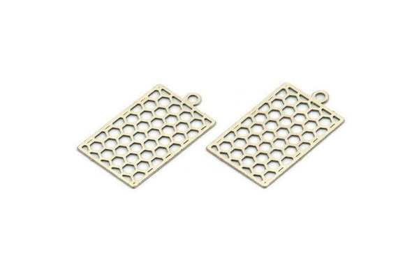 Silver Rectangle Pendant, 12 Antique Silver Plated Brass Rectangle Honeycomb Pendants with 1 Loop, Necklace Findings (20x12mm) E026