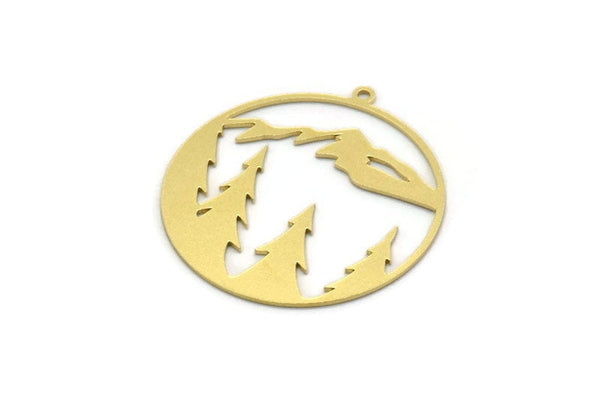 Brass Round Charm, 2 Raw Brass Mountain Charms With 1 Loop, Charm Pendants (32x30x0.60mm) SMP0206