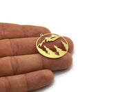 Brass Round Charm, 2 Raw Brass Mountain Charms With 1 Loop, Charm Pendants (32x30x0.60mm) SMP0206