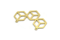 Brass Cube Charm, 6 Raw Brass Cube Shaped Charms With 2 Loops, Necklace Charms, Findings (32x21x0.60mm) SMP0207