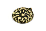 Brass Round Charm, Raw Brass Round Charm With 1 Loop, Moon Phases Findings, Moon Findings (28x25x1.7mm) N2377