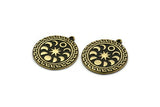 Brass Round Charm, Raw Brass Round Charm With 1 Loop, Moon Phases Findings, Moon Findings (28x25x1.7mm) N2377