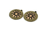 Brass Round Charm, Raw Brass Round Charm With 1 Loop, Copper Moon Findings, Copper Moon Phases Charms (28x25x1.7mm) N2378
