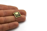 Brass Square Charm, 2 Raw Brass Square Charms With 1 Loop, Sun Findings, Sun Rising Findings (18x16x1.4mm) N2365