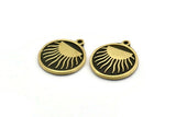 Brass Round Charm, 2 Raw Brass Round Charms With 1 Loop, Sun Findings, Sun Rising Findings (19x16x1.4mm) N2358