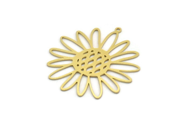 Brass Flower Charm, 2 Raw Brass Flower Shaped Charms With 1 Loop, Charm Pendants (39x36x0.60mm) SMP0211