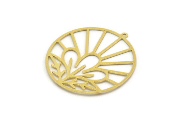 Brass Round Charm, 2 Raw Brass Flower Charms With 1 Loop, Findings (35x33x0.60mm) SMP0212