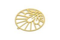 Brass Round Charm, 2 Raw Brass Flower Charms With 1 Loop, Findings (35x33x0.60mm) SMP0212