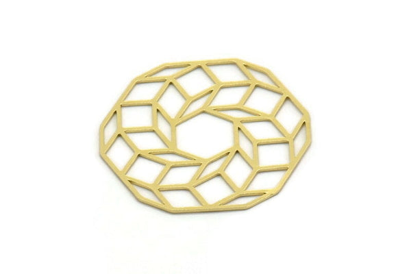 Brass Round Charm, 2 Raw Brass Cube Shaped Charms, Findings (37x35x0.60mm) SMP0214
