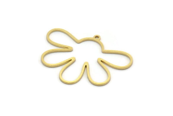 Brass Flower Charm, 6 Raw Brass Flower Shaped Charms With 1 Loop, Charm Pendants (25x34x0.80mm) SMP0217