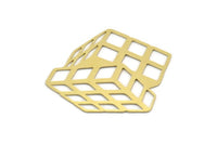 Brass Cube Charm, Raw Brass Rubic Cube Shaped Charm, Necklace Charms, Findings (38x39x0.60mm) SMP0220