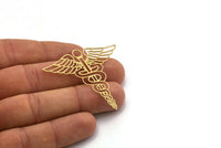 Brass Medical Charm, 2 Raw Brass Medical Symbol Caduceus Shaped Charms With 1 Loop, Pendants, Findings (49x50x0.60mm) SMP0224 A2862