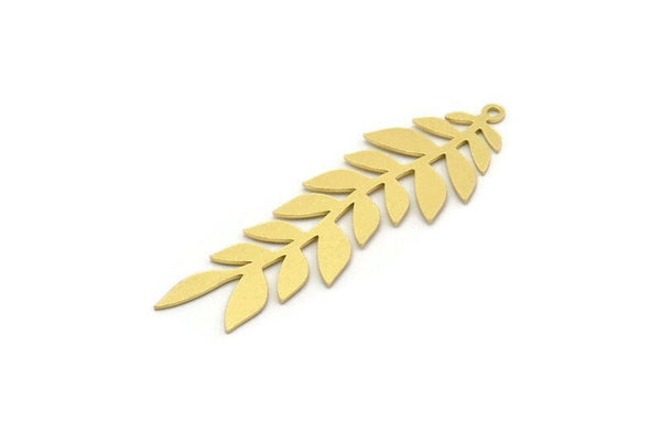 Brass Leaf Charm, 6 Raw Brass Branch Charms With 1 Loop, Charm Pendants (52x16x0.60mm) SMP0225 A4001