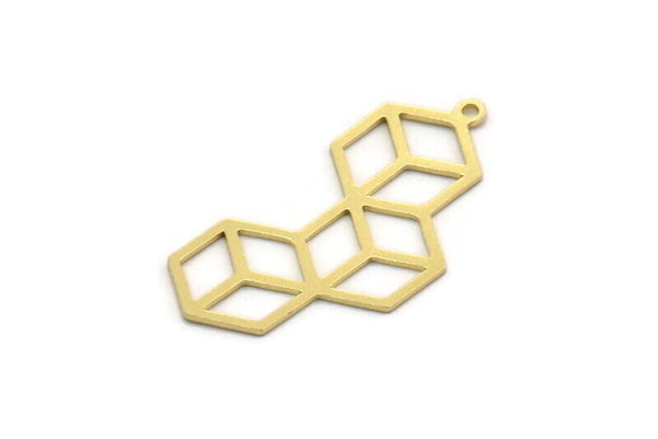 Brass Cube Charm, 6 Raw Brass Cube Shaped Charms With 1 Loop, Findings (32x16x0.60mm) SMP0228
