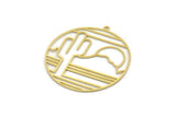 Brass Round Charm, 2 Raw Brass Cactus Charms With 1 Loop, Pendants, Findings (37x35x0.60mm) SMP0232