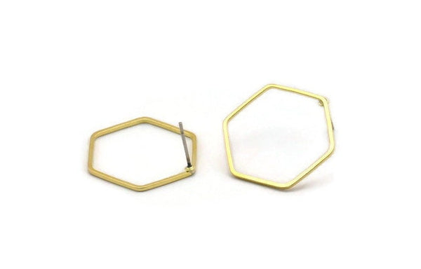 Hexagon Ring Earring, 12 Raw Brass Hexagon Shaped Ring Stud Earrings (22x0.80mm) BS 1176 A6855