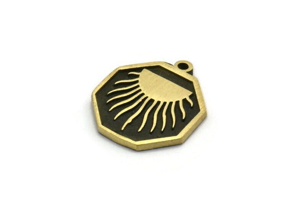 Brass Octagon Charm, 2 Raw Brass Octagon Charms With 1 Loop, Sun Findings, Brass Sun Rising, Brass Sunshine Findings (19x16x1.4mm) N2374