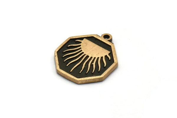 Brass Octagon Charm, 2 Raw Brass Octagon Charms With 1 Loop, Sun Findings, Copper Sun Rising, Copper Sunshine Findings (19x16x1.4mm) N2375