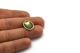 Brass Oval Charm, 2 Raw Brass Oval Charms With 1 Loop, Sun Findings, Sun Rising Findings (20x15x1.7mm) N2368