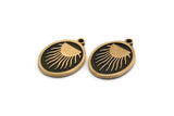Brass Oval Charm, 2 Raw Brass Oval Charms With 1 Loop, Copper Sun Findings, Copper Sun Rising (20x15x1.7mm) N2369